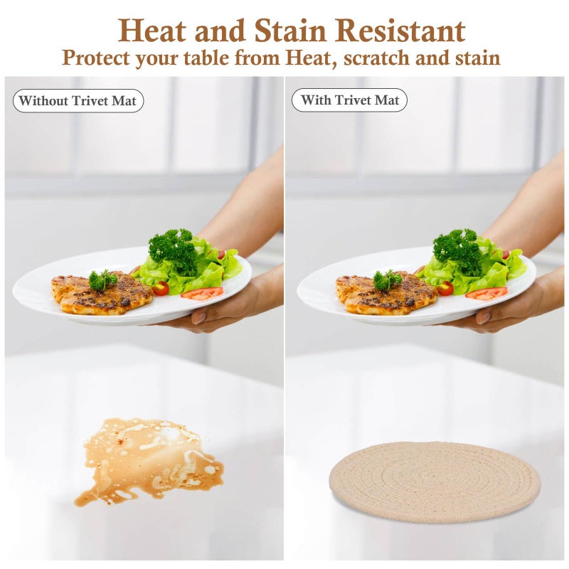 Billbotk 7"" Trivets for Hot Dishes, Hot pots and Pans, 4 Heat Resistant Hot Pads, Pot Holders for Kitchen, Home Essentials for New Home and Farmhouse Decor, Fall Decorations for Home(Brown) - Image 5